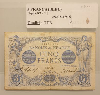 null BILLET FRANCE - 5 Francs Bleu - 23-03-191915 - TTB