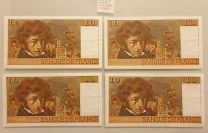 null BILLET FRANCE - Lot de 4 billets numéros consécutifs - 10 Francs Berlioz - 03-10-1974...