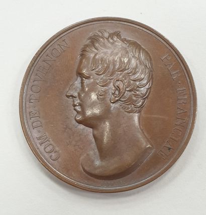 null MEDAILLE - Commandant de Tournon, cuivre, 1824, diam 51 mm, poids : 60,8 g