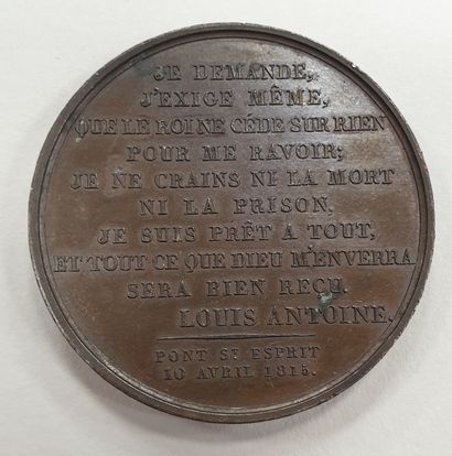 null MEDAILLE - Duc d'Angoulême, cuivre, 1815, diam. 41 mm, Poids : 35,8 g
