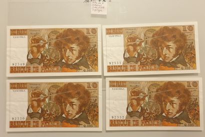null BILLET FRANCE - Lot de 4 billets numéros consécutifs - 10 Francs Berlioz - 03-10-1974...