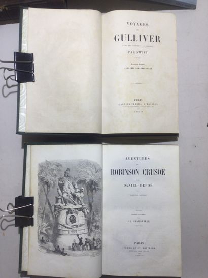 null Lot de 6 reliures XIXème illustrées comprenant : Jules VERNE, Voyages et aventures...