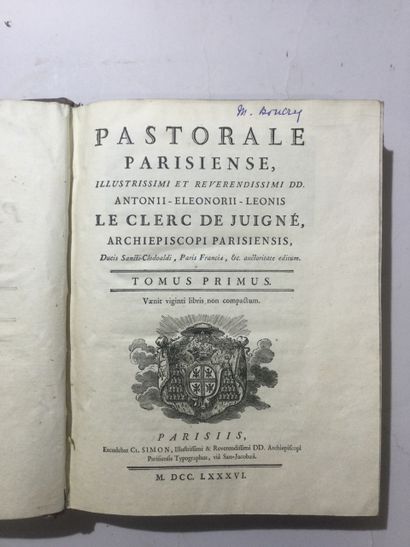 null LE CLERC DE JUIGNE. Pastorale Parisiense (traduction latin/français), 3 volumes...