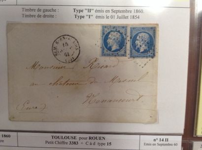 null Lot de timbres sur enveloppes: 

- N° 14 II, Empire Français Nap III, 20 cts,...