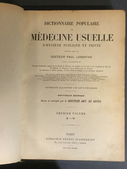 null Paul LABARTHE, Dictionnaire populaire de médecine usuelle..., 2 Vol. in-4 reliure...