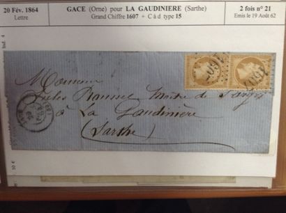 null Lot de timbres sur enveloppes: 

- Paire N° 20, Empire Français Nap III, 5 cts,...