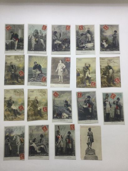 null Ensemble de 19 cartes postales sur le thème de l'histoire de Napoléon.