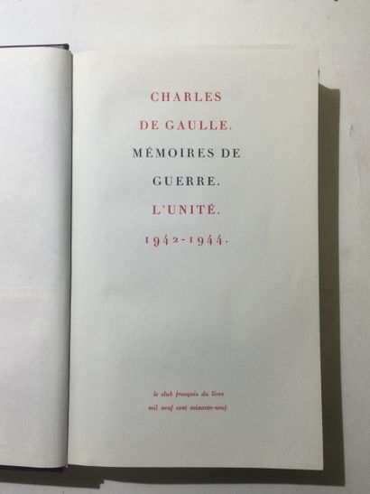 null Charles De GAULLE, Mémoires de Guerre, 3 Volumes in-8, cartonage éditeur, édition...