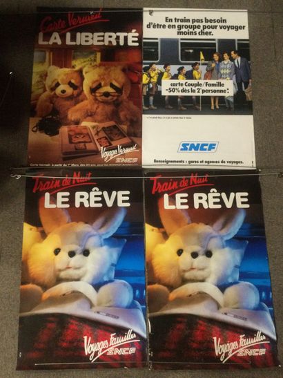 Lot de 4 AFFICHES SNCF, années 80, 100 x...