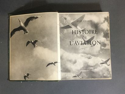 null René CHAMBRE, Histoire de l'aviation, 1 Vol. in-4 demi reliure cuir à coins,...