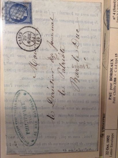 null Lot de timbres sur enveloppes : 

- Empire Français Nap III, 20 cts, non dentelé,...