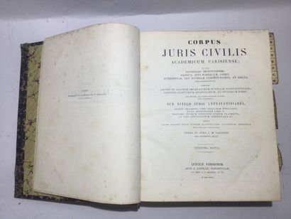 null [DROIT] - CORPUS JURIS CIVILIS, 11ème édition, 1 fort Volume In-4, reliure demi...