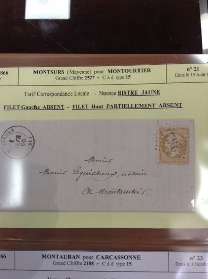 null Lot de timbres sur enveloppes: 

- Paire N° 21, Empire Français Nap III, 10...