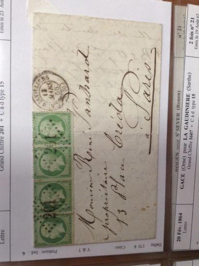 null Lot de timbres sur enveloppes: 

- Paire N° 20, Empire Français Nap III, 5 cts,...