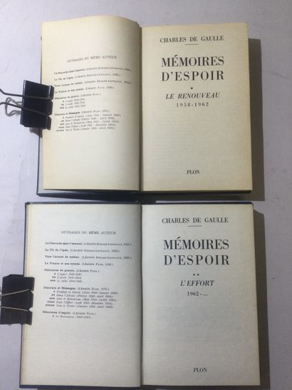 null Charles De Gaulle, Mémoires d'espoir, 2 Volumes In-8 cartonnés, numéroté 3541,...