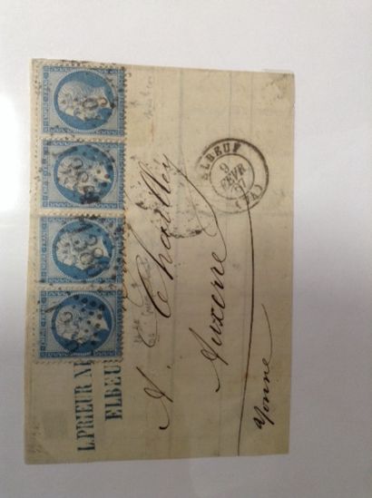 null Lot de timbres sur enveloppes: 

- Bande de 4 N° 22, Empire Français Nap II,...