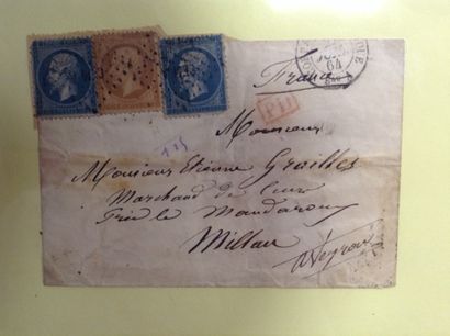 null Lot de timbres sur enveloppes: 

- Bande de 4 N° 14-II, Empire Français, Nap...