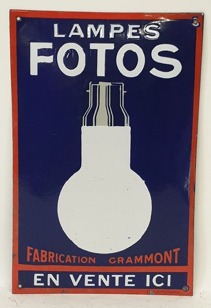 null PLAQUE en tôle émaillée " LAMPES FOTOS", dim. 45 x 29 cm