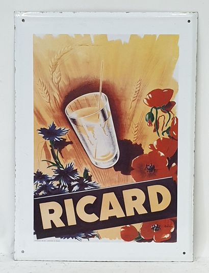  PLAQUE en tôle lithographiée "RICARD", dim. 55 x 40 cm