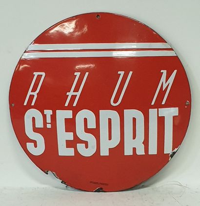  PLAQUE ronde en tôle émaillé "RHUM St ESPRIT", diam. 40 cm