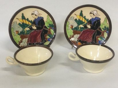 HB Quimper, Pair of cups and saucer with...