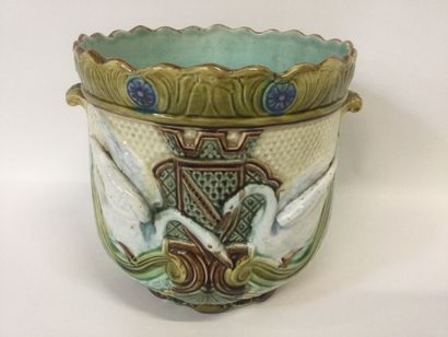CACHE-POT in barbotine with decoration of...