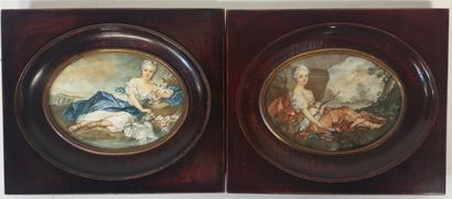 null Attribué à Jean-Marc NATTIER (1685 - 1766), Ensemble de 2 miniatures sur ivoire...