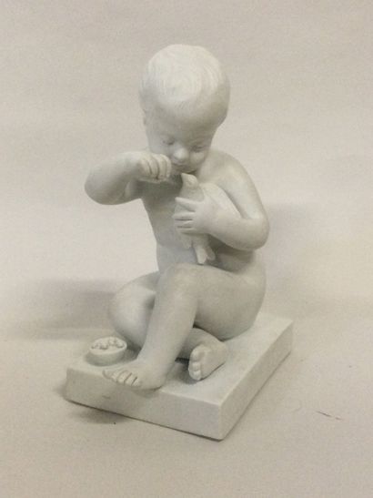 null After Jean-Baptiste PIGALLE (1714-1785), The child with the bird, biscuit sculpture,...