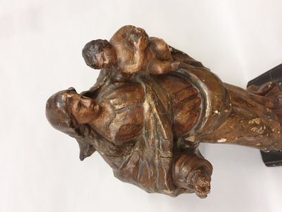 null SCULPTURE en bois polychrome figurant une Vierge à l'enfant, époque XVIIIème,...