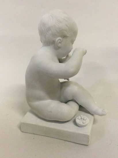 null After Jean-Baptiste PIGALLE (1714-1785), The child with the bird, biscuit sculpture,...