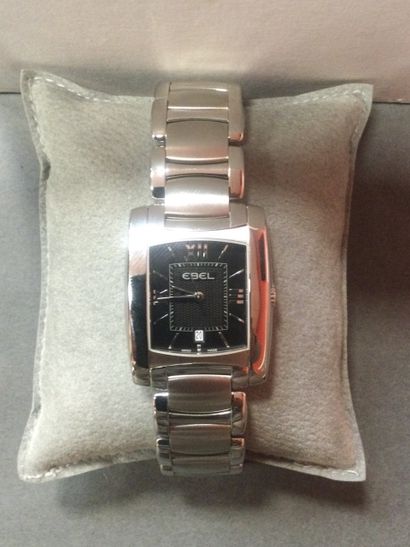 null EBEL, Lady's watch, BRASILIA model, quartz movement, black dial, stainless steel...