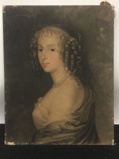 null Ecole française fin XIXème, Portrait de dame au collier de perles, Pastel sur...