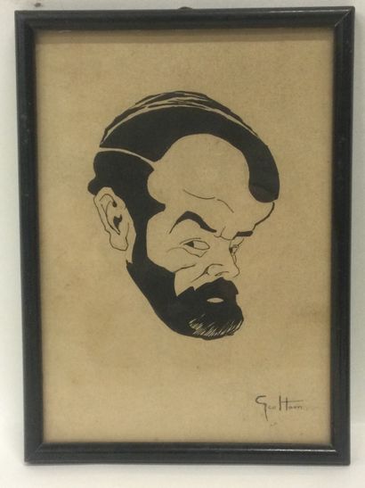null Geo HAM (Georges HAMEL 1900-1972), Caricature d'un homme barbu, dessin à l'encre,...