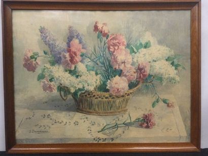 null Jeanne DESMAISON (XIX-XX), Nature morte au panier de fleurs, aquarelles, SBG,...