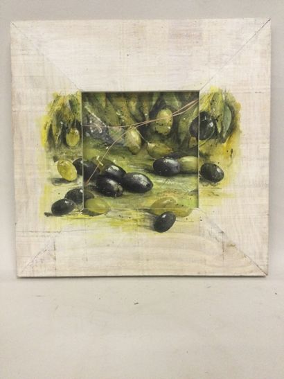 null Marie-Pierre LEVEQUE (XX), Les olives, technique mixte, SBD, dim. 27 x 27 c...