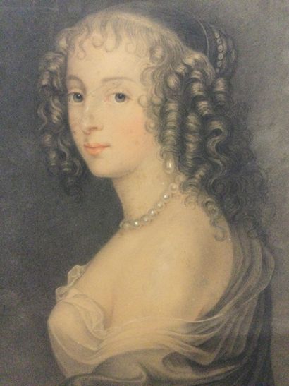null Ecole française fin XIXème, Portrait de dame au collier de perles, Pastel sur...