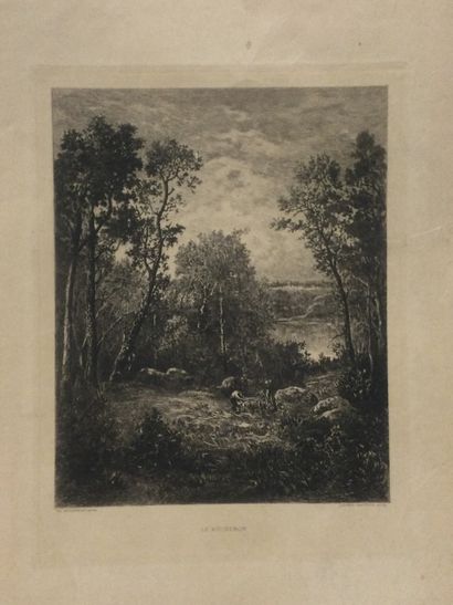 null Théodore ROUSSEAU (1812-1867), Le bûcheron, gravure, dim. 26 x 20 cm