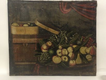 null Ecole française du XIXème, Nature morte aux fruits, HST, dim. 71 x 84 cm (usure,...
