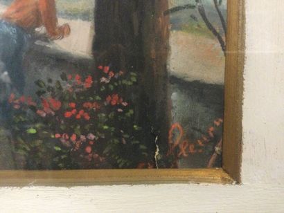 null Charles FLEURY (XX), femme au belvédère, pastel, SBD, dim. 27 x 21 cm (petits...