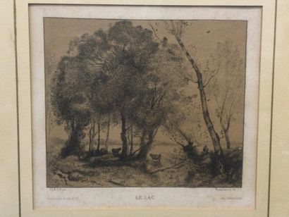 null Félix BRACQUEMOND (1833-1914) d'après l'oeuvre de COROT, Le Lac, gravure, dim....