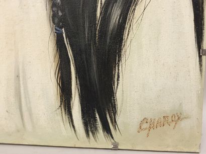 null Claude CHAROY (1931-2020), Portrait d'une Indienne NAVAJO, Huile sur toile encollée...
