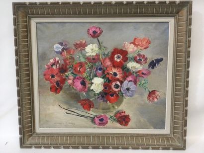 null Jacques DENIER (1894-1983), bouquet de fleurs, HST, SBG, dim. 54 x 65 cm.