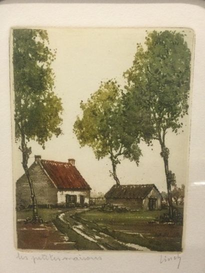 null LINEZ (XIX-XXème), Les petites maisons, eau-forte, SBD au crayon dans la marge,...