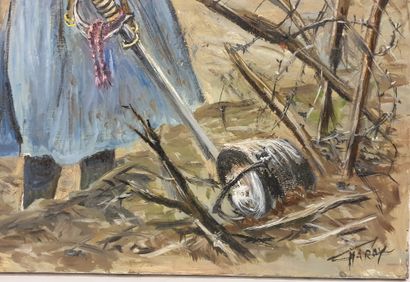null Claude CHAROY (1931-2020), Une tranchée à Verdun, HST, SBD, dim. 64 x 54 cm...