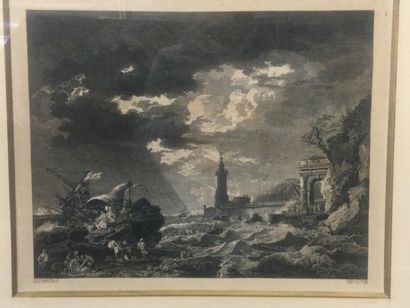 null D'après l'oeuvre de Joseph VERNET (1714-1789), graveur AD, La tempête, Gravure,...