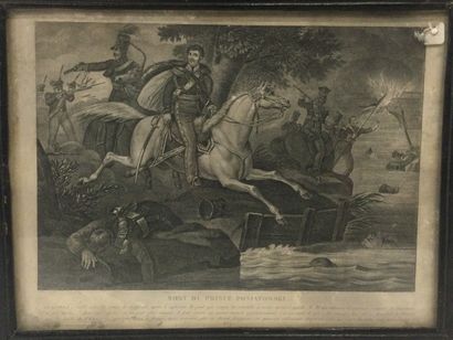 null Lot de 2 gravures XIXème : Mort du prince Poniatowski, dim. 24 x 32 cm - Costumes...