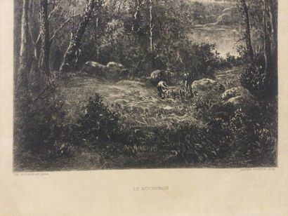 null Théodore ROUSSEAU (1812-1867), Le bûcheron, gravure, dim. 26 x 20 cm