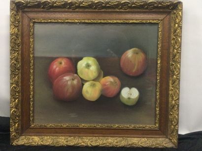 null Monique T. MANZONI (XXème), nature morte aux pommes, pastel, SBD, dim. 34 x...