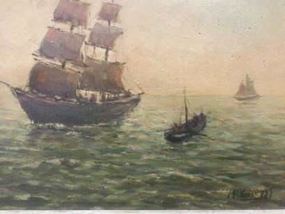 null Maurice VERBRUGGE (XIX-XXème), Matin en mer, Huile sur papier contrecollée sur...