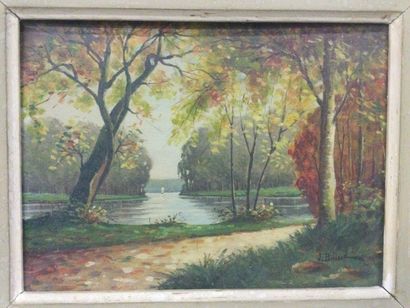 null Jean BILLARD (1899-?), Sous bois en bord de rivière, HSP, SBD, dim. 16 x 22...